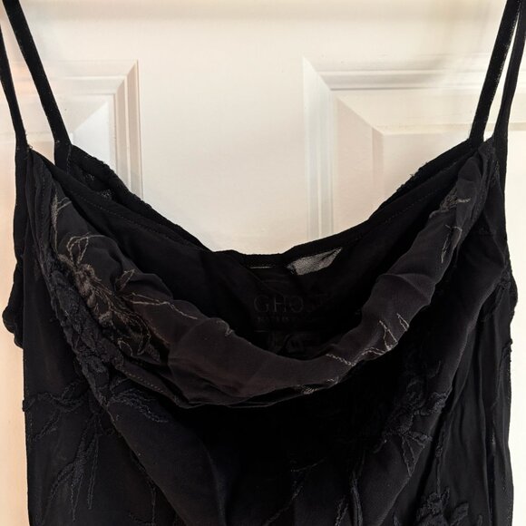 GHOST Made in England Black Slip Dress Rose Floral Bias Cut 90s Size M / 3 - Picture 3 of 9